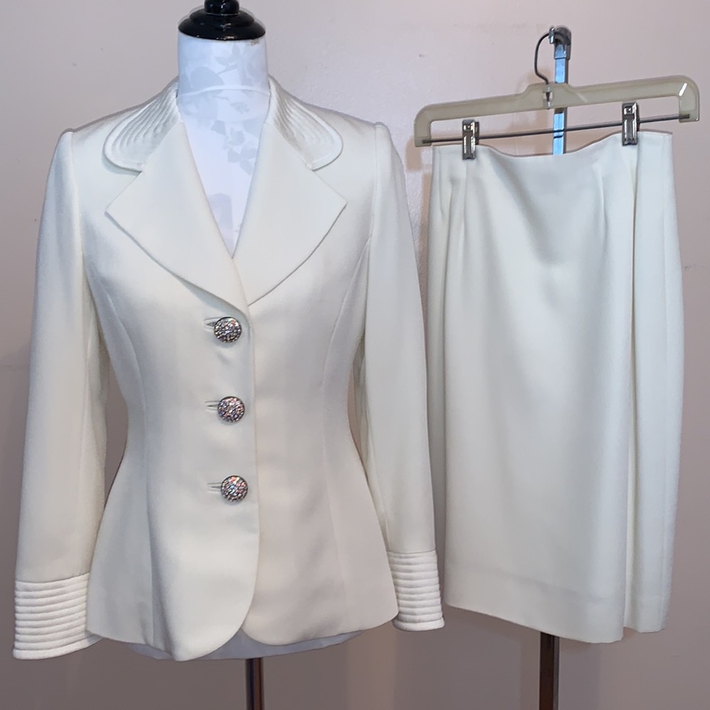 Frascara Embellished Cream 2 Piece Skirt Suit - Picture 2 of 14